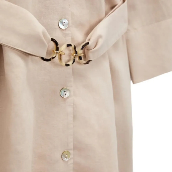 ZARA | Sand | BELTED LINEN BLEND MINI DRESS - Picture 4 of 11